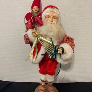 Festive Santa and Elf Figurine - Red and Gold Accents